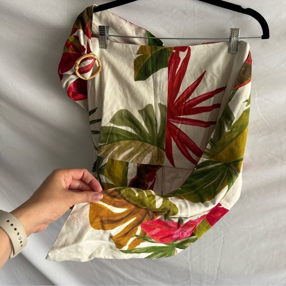 Farm Rio Spring Forest Green Red Tropical Leaf Print Mini Wrap Skirt Size S - Picture 14 of 16